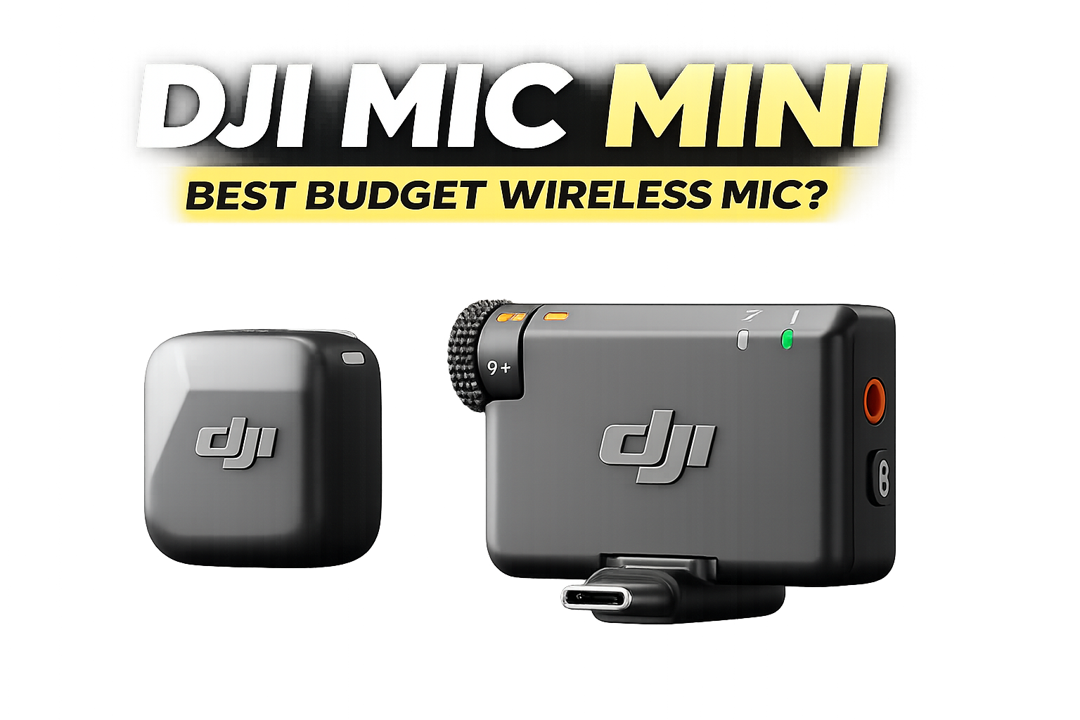 DJI Mic Mini wireless lavalier microphone with transmitter and receiver on clean background
