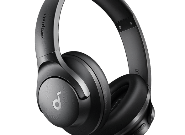 Soundcore by Anker Q20i Hybrid Active Noise Cancelling over-ear headphones in black, wireless Bluetooth, with cushioned ear cups and adjustable headband.