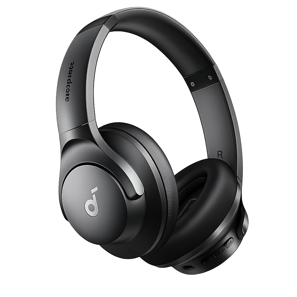 Soundcore by Anker Q20i Hybrid Active Noise Cancelling over-ear headphones in black, wireless Bluetooth, with cushioned ear cups and adjustable headband.