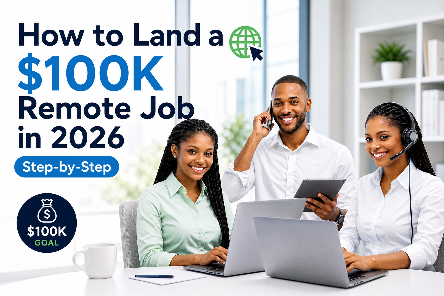 A bold social media graphic with the text “Land 100K Jobs in 2026” in large modern typography, symbolizing career growth, ambition, and high-income opportunities in the evolving job market.